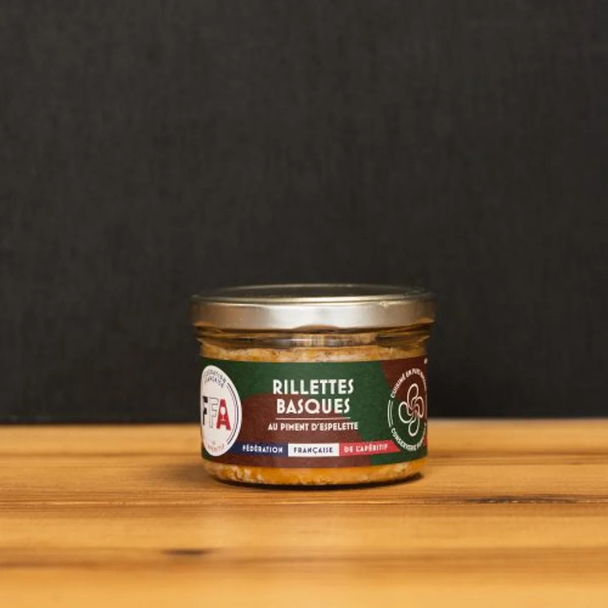Pot de rillettes basques artisanales FFA 160g au piment d’Espelette AOP – Spécialité apéritive basque.