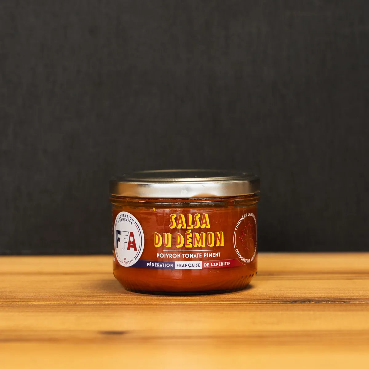 Salsa du Démon FFA artisanale, recette au poivron, tomate et piment, fabriquée dans le Languedoc par Stéphane — la salsa rouge parfaite pour l’apéro.