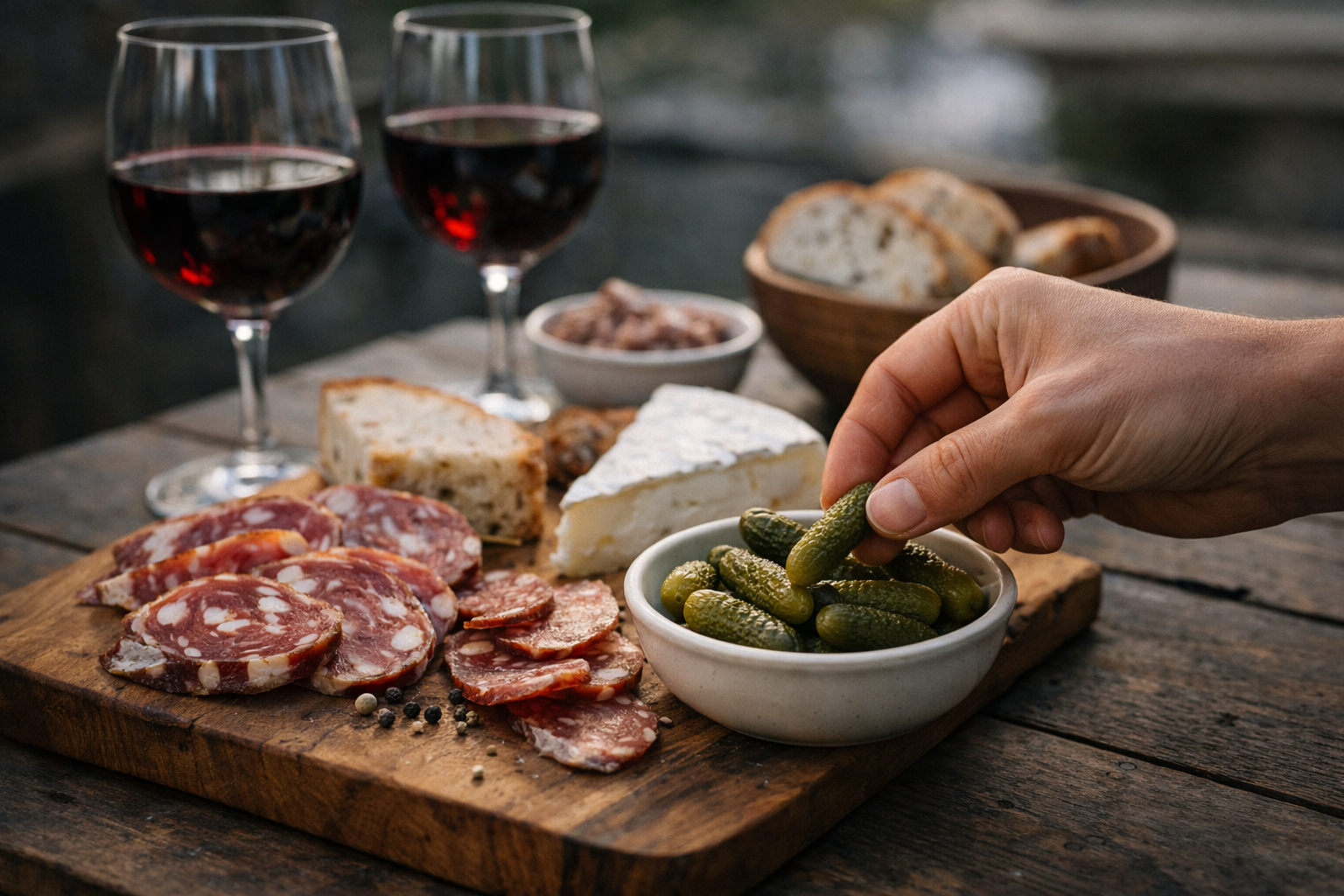 Une planche apéro conviviale où charcuterie, fromages et bons produits se partagent entre amis — l’essence même de l’apéritif à la française