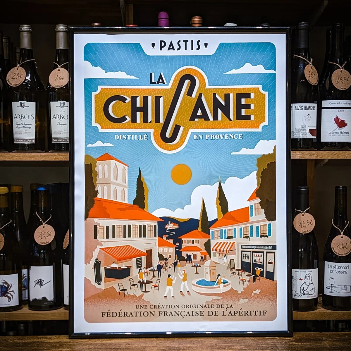 Affiche officielle FFA La Chicane – illustration rétro du pastis provençal par Mathieu Persan. 